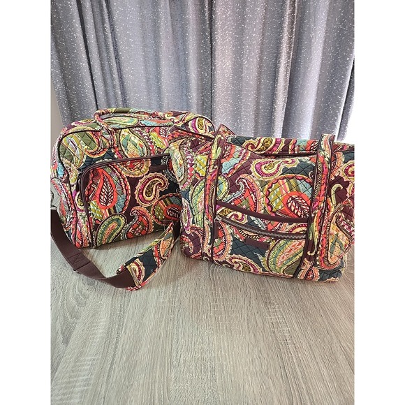 Vera Bradley Handbags - VERA BRADLEY Heirloom Paisley Weekender & Hadley Set Of 2 Brown Blue Red Exc